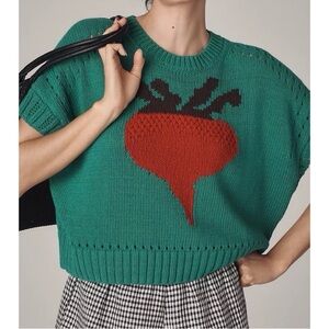 Anthropologie Maeve Intarsia Short Sleeve Veggie Motif Sweater (Size L) EUC